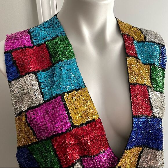 Vintage Rainbow Sequin Vest by Bali Gem, Size S/M - Picture 3 of 9